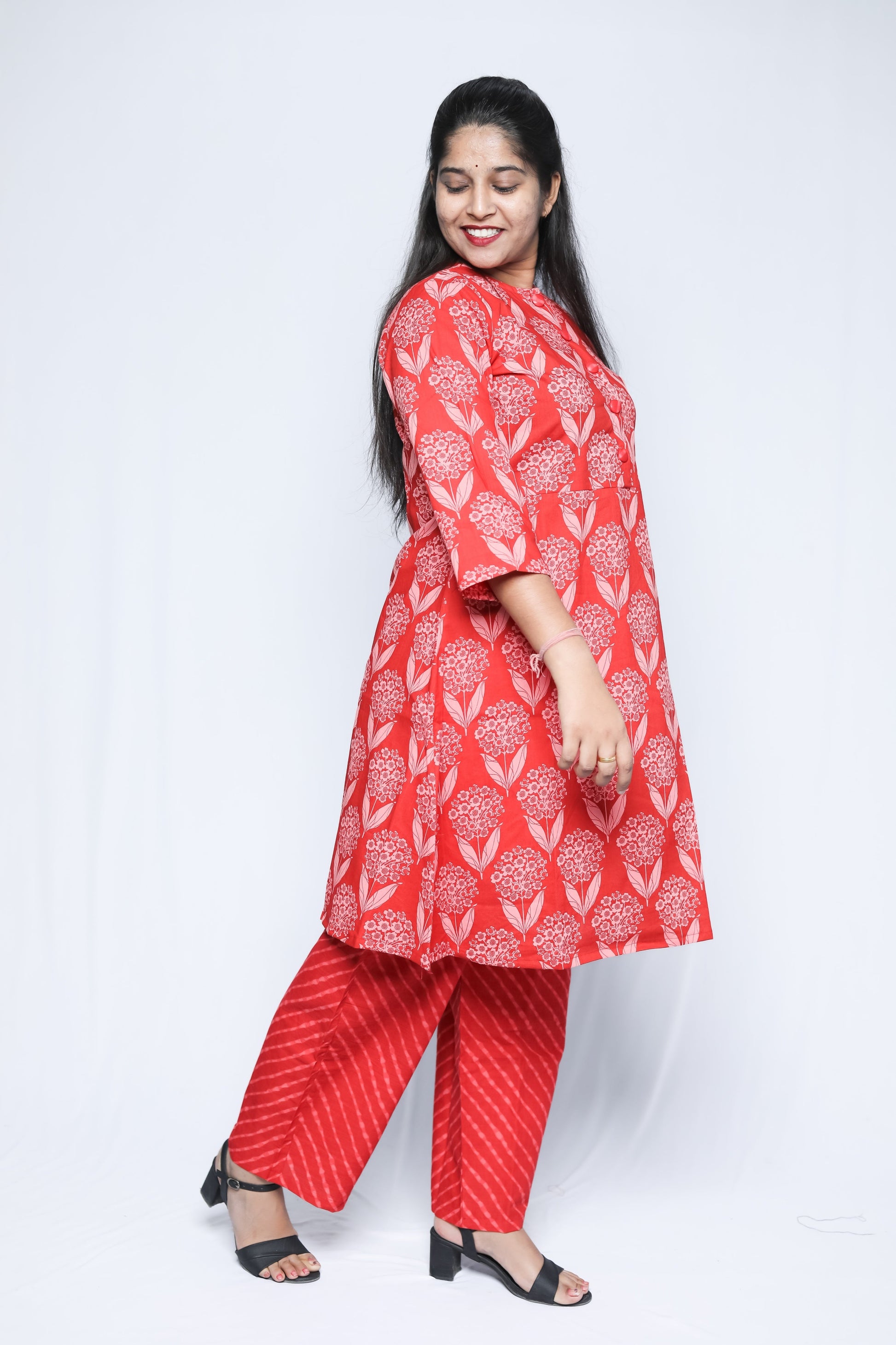 Cotton Co-ord Set Red N Square