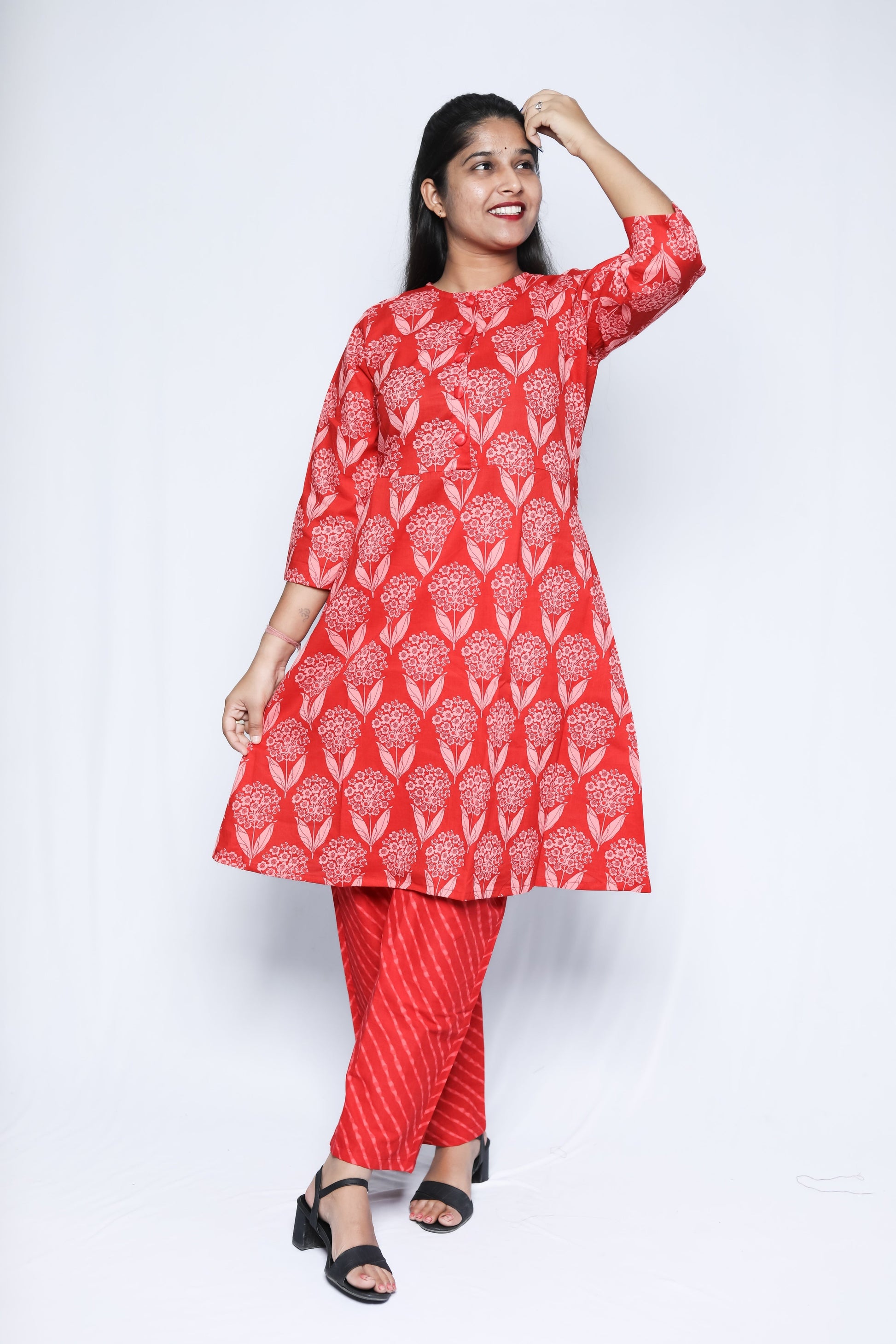 Cotton Co-ord Set Red N Square