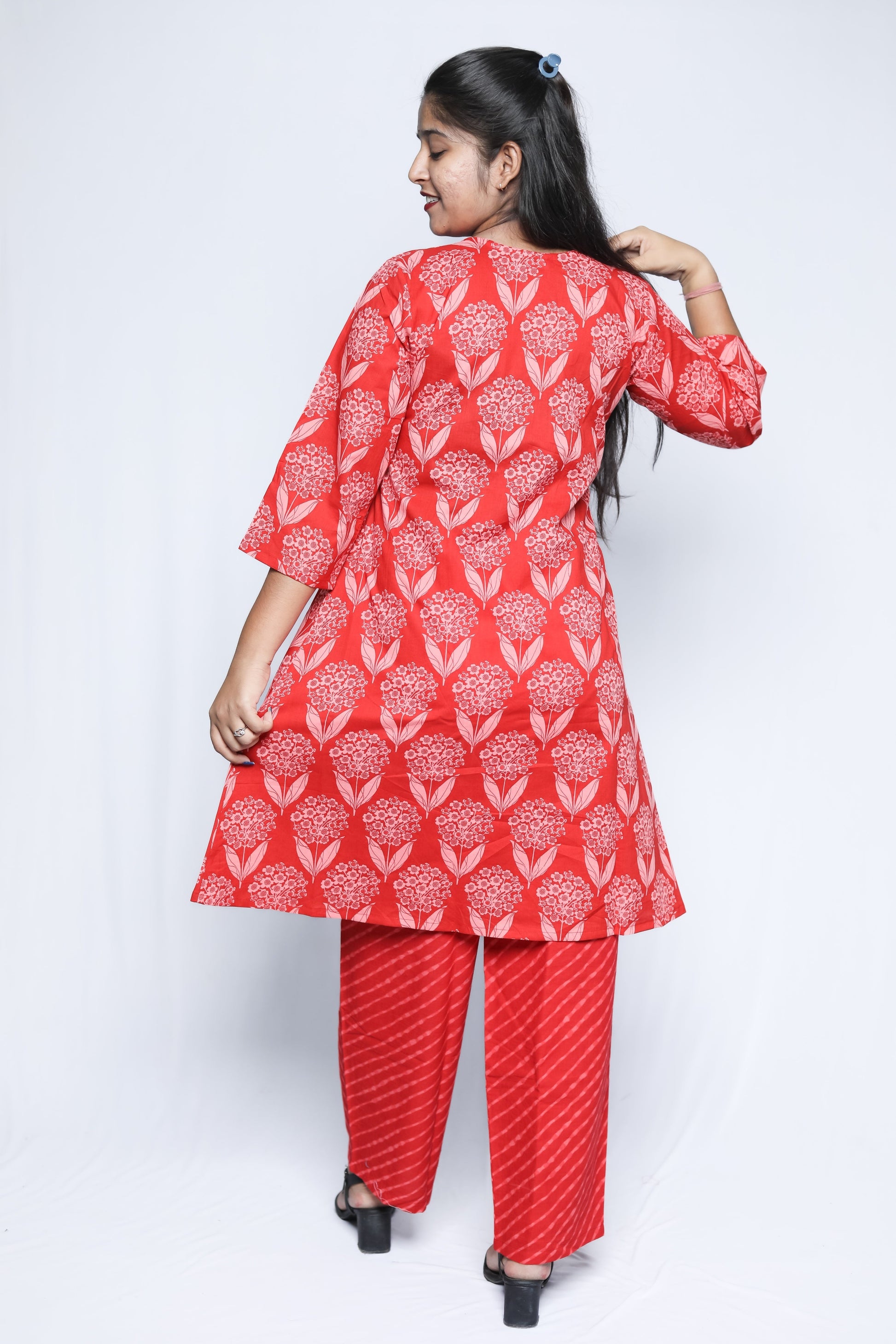 Cotton Co-ord Set Red N Square