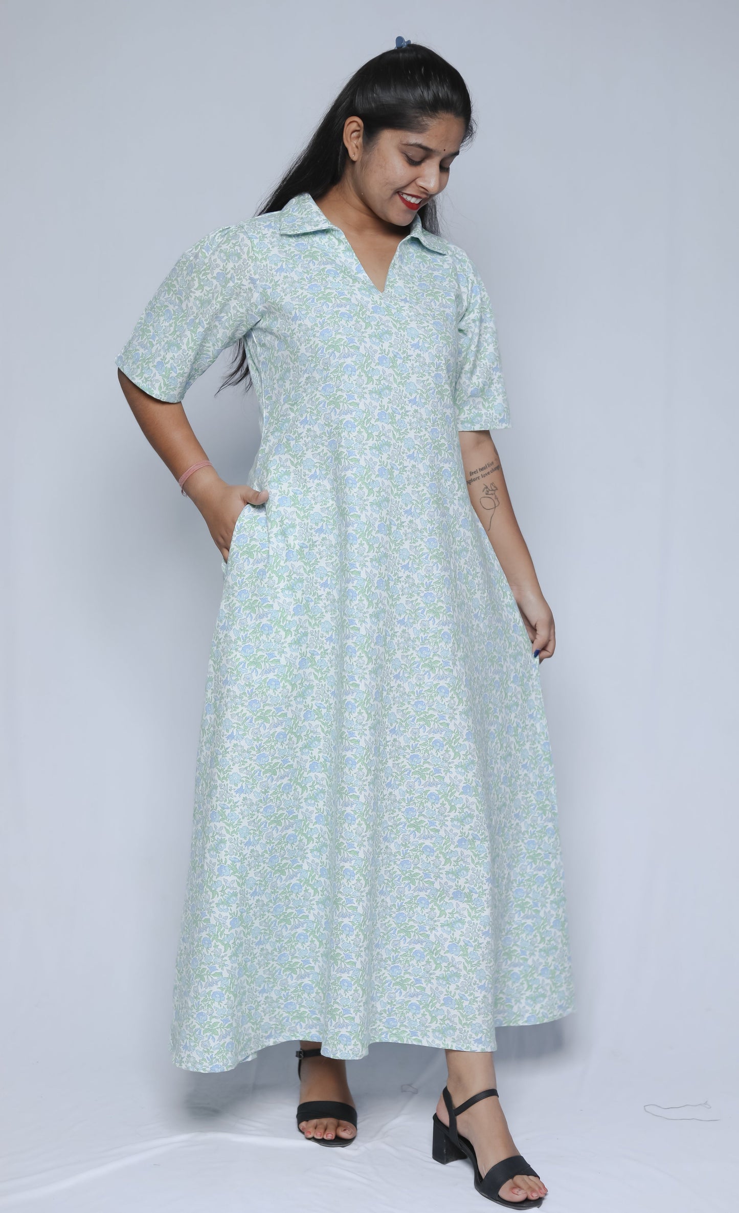 Ice Blue Collared Maxi Dress N Square