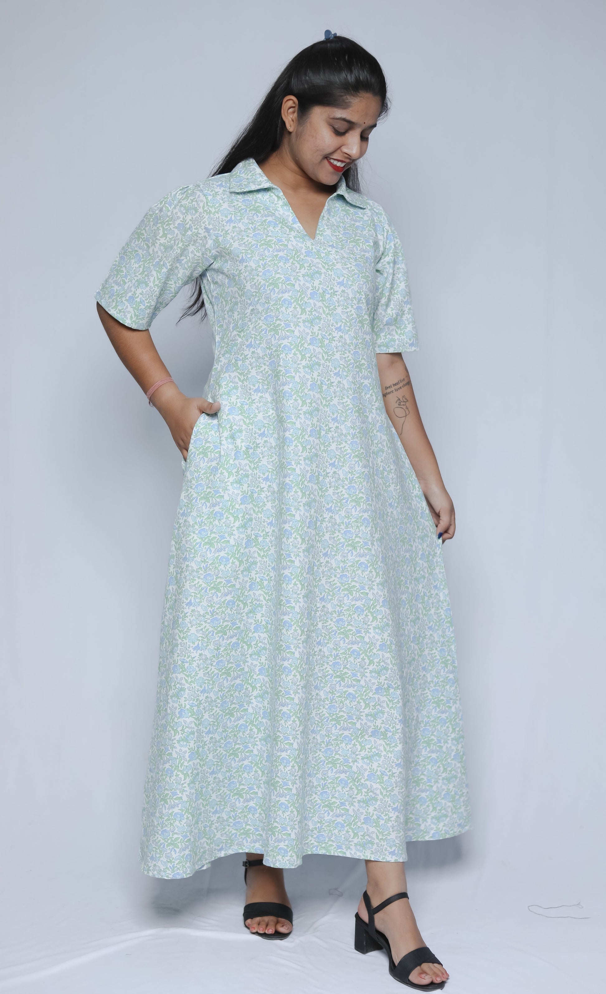 Ice Blue Collared Maxi Dress N Square