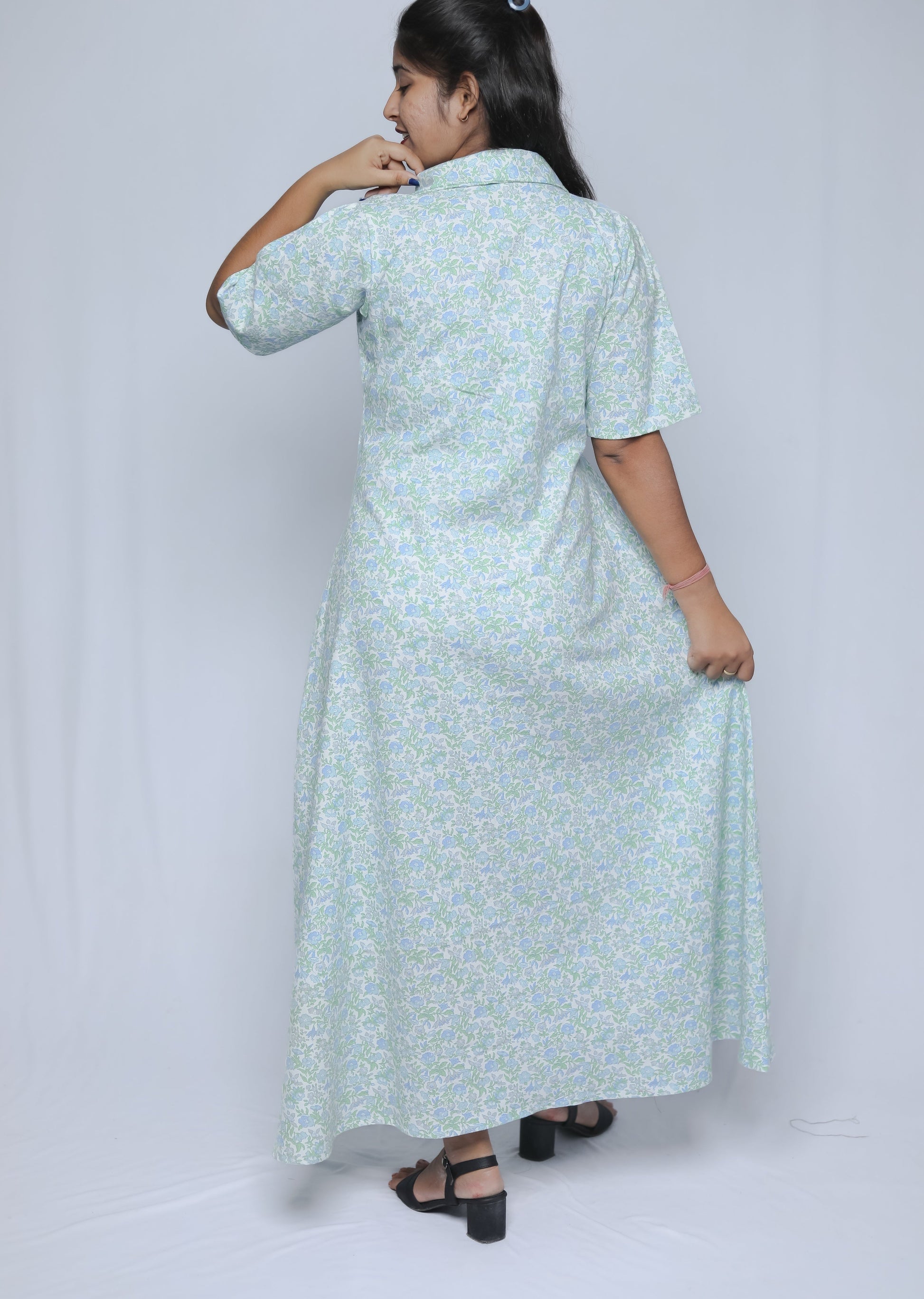 Ice Blue Collared Maxi Dress N Square