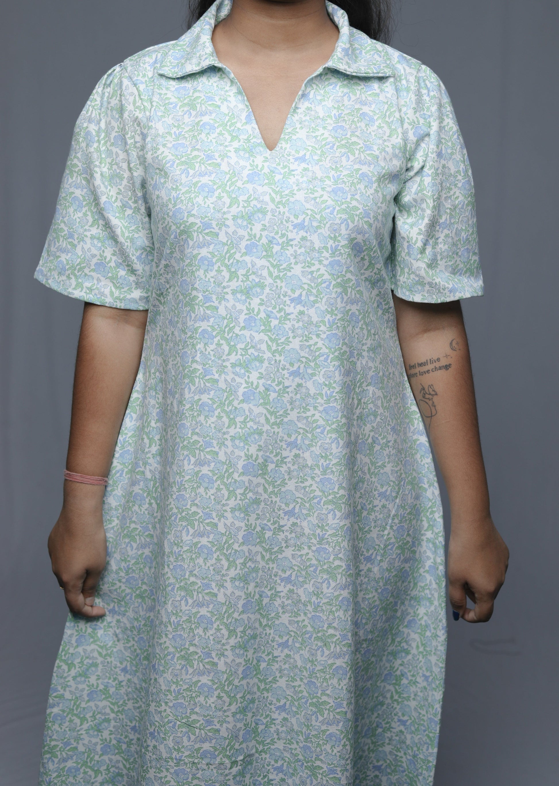 Ice Blue Collared Maxi Dress N Square