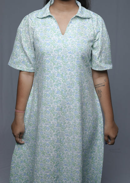 Ice Blue Collared Maxi Dress N Square