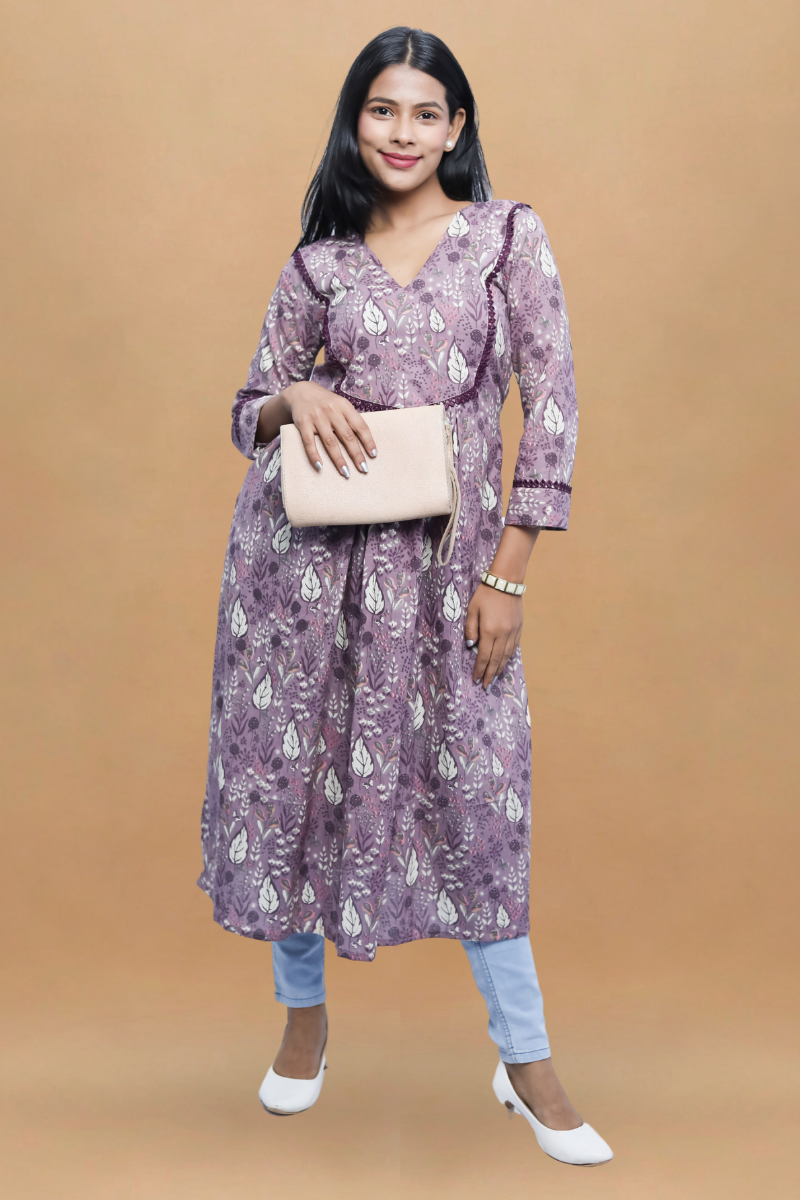 French Purple Cotton Long Kurta – Avaraniya N Square