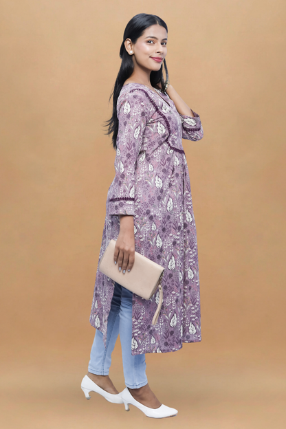 French Purple Cotton Long Kurta – Avaraniya N Square