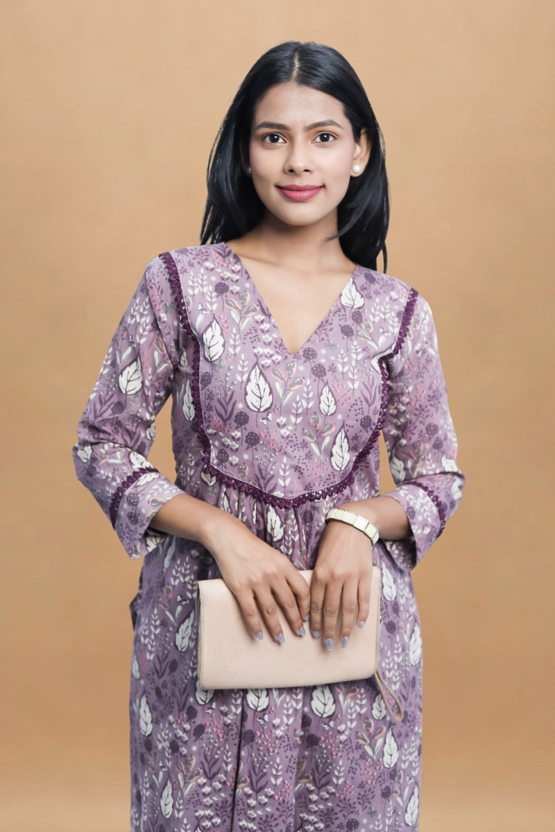 French Purple Cotton Long Kurta – Avaraniya N Square
