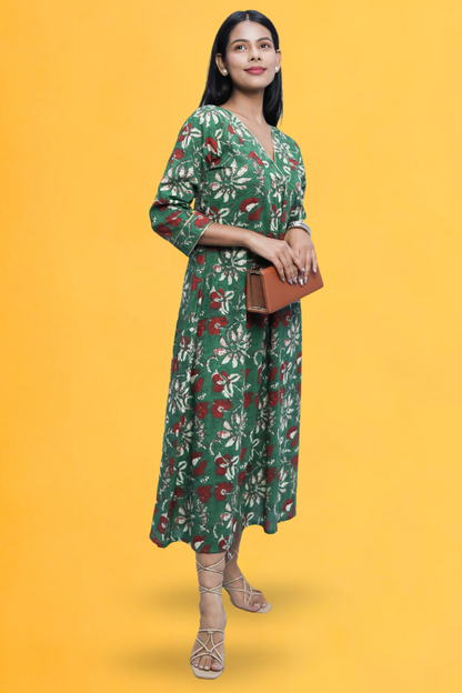 A-Line Cotton Kurta – Green | Avaraniya N Square