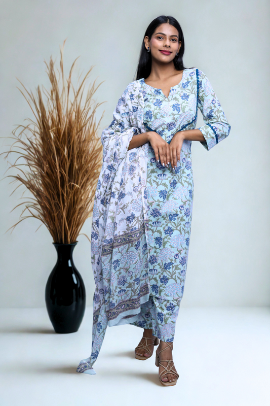 Avaraniya Skyblue Elegant Cotton Suit Set for Women N Square