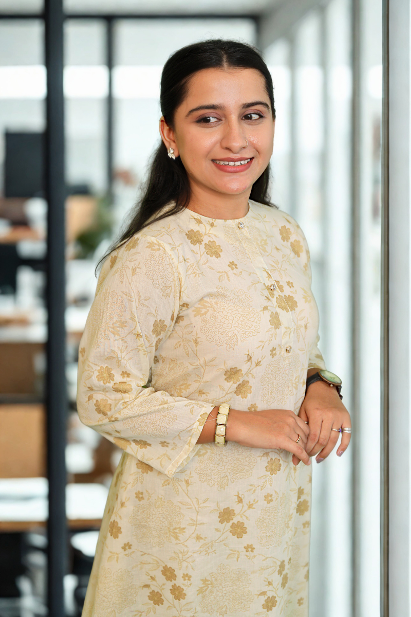 Golden Beige Floral Printed Cotton Kurta Set N Square