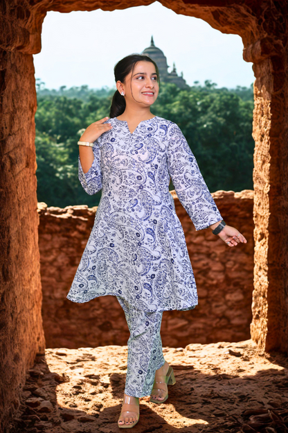 Floral Printed Cotton Kurta Set (Red, Blue, Green) N Square